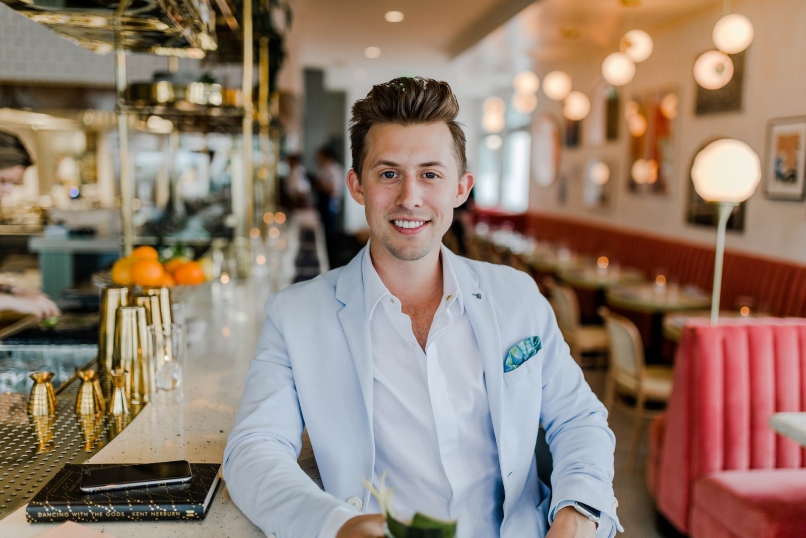 real estate agent in restaurant waiting for client