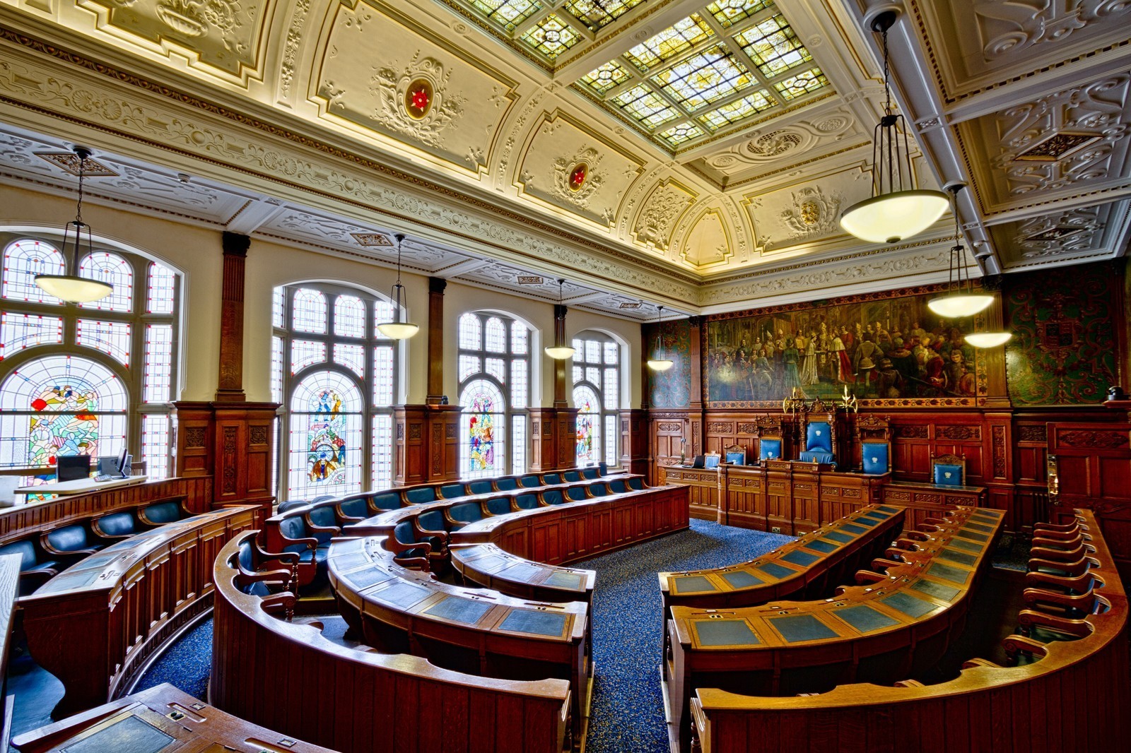 courtroom with old style windows in London